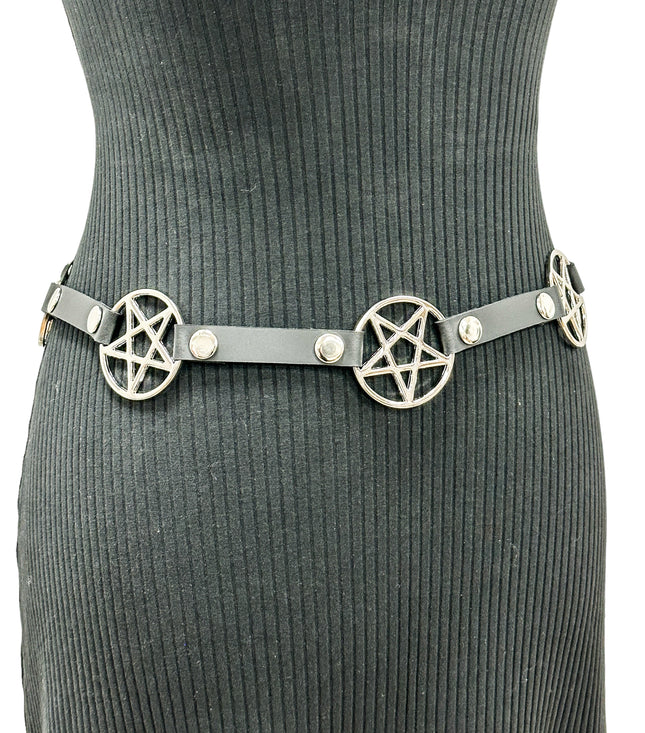 BT684 LARGE PENTAGRAM RING GEUINE LEATHER LARGE RIVER  LINK BELT