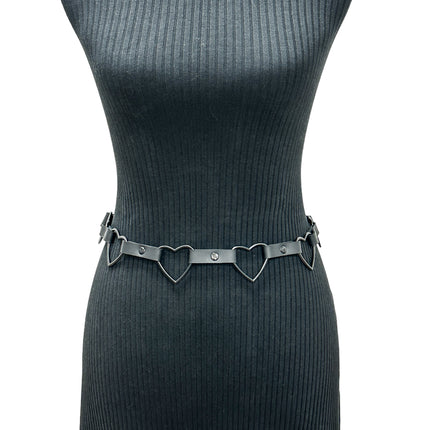 BT682-BS  BLACK LARGE HEART SILVER RING GEUINE LEATHER  LINK BELT