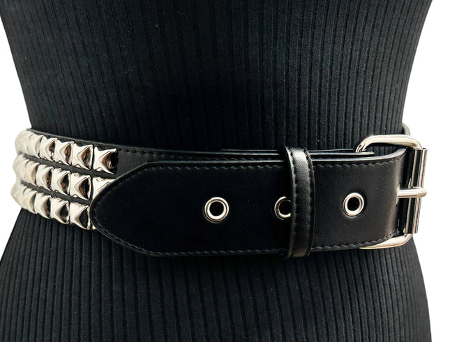 BT104VG  VEGAN LEATHER 3 ROW PYRAMID STUD BELT