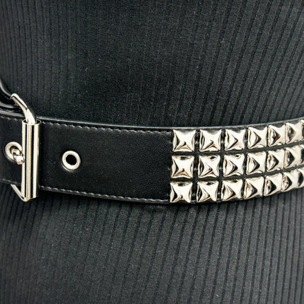 BT104VG  VEGAN LEATHER 3 ROW PYRAMID STUD BELT