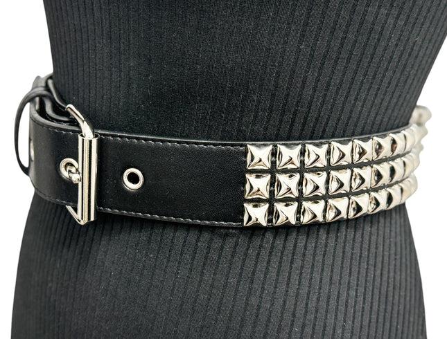 BT104VG  VEGAN LEATHER 3 ROW PYRAMID STUD BELT