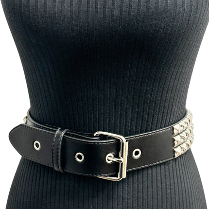 BT104M VEGAN   3 ROW PYRAMID STUD BELT -ROLLER BUCKLE