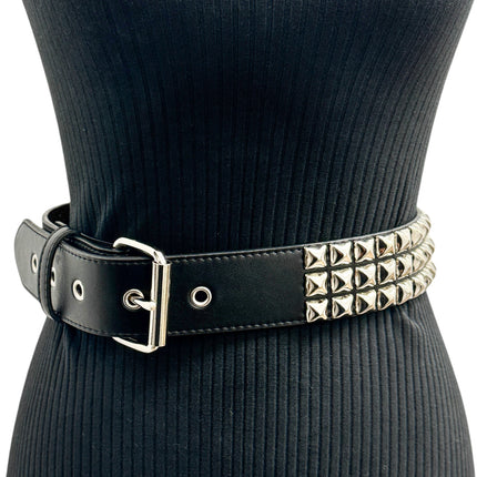 BT104VG  VEGAN LEATHER 3 ROW PYRAMID STUD BELT