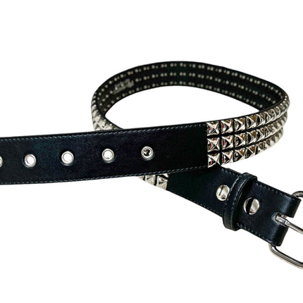 BT104M VEGAN   3 ROW PYRAMID STUD BELT -ROLLER BUCKLE