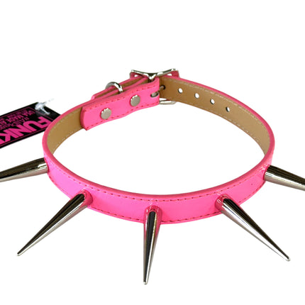 FCK215 SHINY NEON PASTEL   3" LONG PIN SPIKE CHOKER