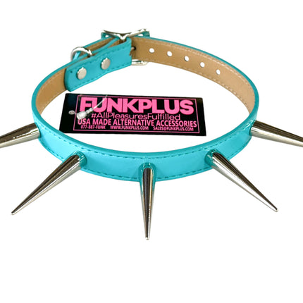 FCK215 SHINY NEON PASTEL   3" LONG PIN SPIKE CHOKER