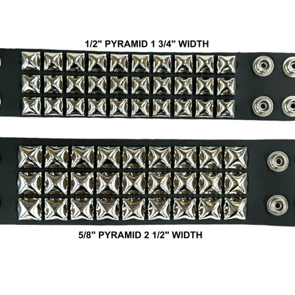 BC127 3 ROW 1/2" PYRAMID STUD SNAP BRACELET