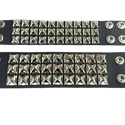 BC127 3 ROW 1/2" PYRAMID STUD SNAP BRACELET