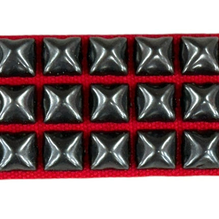BC127C-RED-BS 3 ROW PYRAMID CANVAS BRACELET