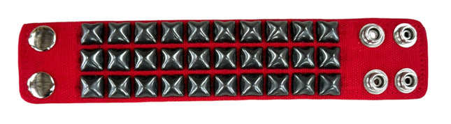 BC127C-RED-BS 3 ROW PYRAMID CANVAS BRACELET