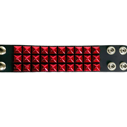 BC127METALLIC COLOR  3 ROW 1/2" PYRAMID STUD SNAP BRACELET