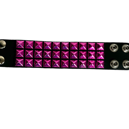 BC127METALLIC COLOR  3 ROW 1/2" PYRAMID STUD SNAP BRACELET