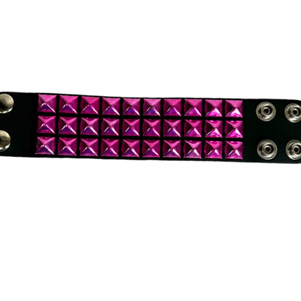 BC127METALLIC COLOR  3 ROW 1/2" PYRAMID STUD SNAP BRACELET