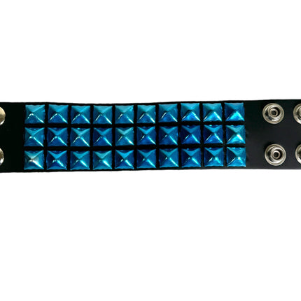 BC127METALLIC COLOR  3 ROW 1/2" PYRAMID STUD SNAP BRACELET