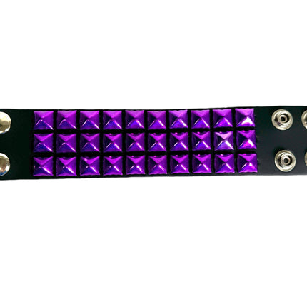 BC127METALLIC COLOR  3 ROW 1/2" PYRAMID STUD SNAP BRACELET