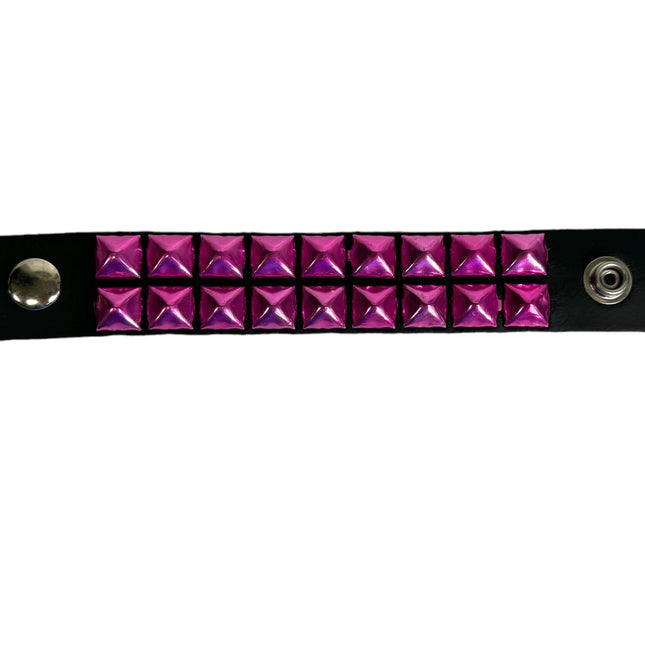 BC112 METALLIC COLOR  3 ROW 1/2" PYRAMID STUD SNAP BRACELET