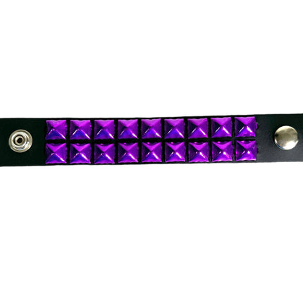 BC112 METALLIC COLOR  3 ROW 1/2" PYRAMID STUD SNAP BRACELET