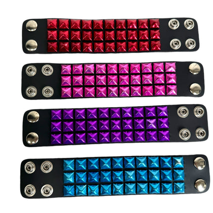 BC127METALLIC COLOR  3 ROW 1/2" PYRAMID STUD SNAP BRACELET