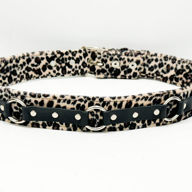 BT167L-BRN BROWN LEOPARD RING STRAP BELT
