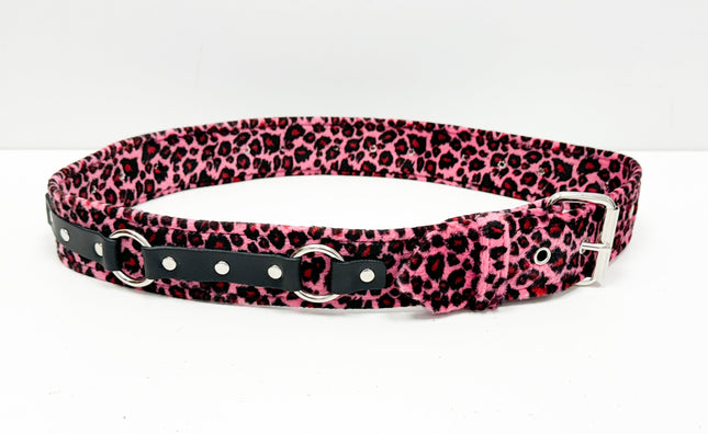 BT167L-PINK  LEOPARD RING STRAP BELT