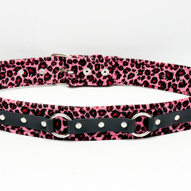 BT167L-PINK  LEOPARD RING STRAP BELT