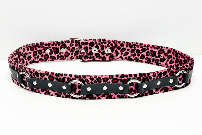 BT167L-PINK  LEOPARD RING STRAP BELT