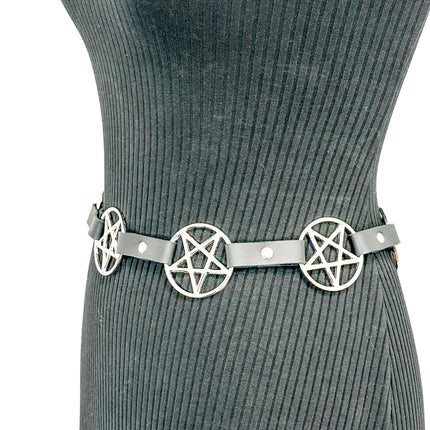 BT485-BS  BLACK  LARGE PENTAGRAM BELT LEATHER LINK BUCKLE BACK