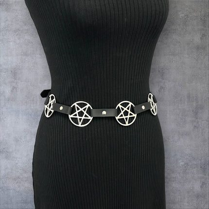 BT485 LARGE PENTAGRAM BELT LEATHER LINK BUCKLE BACK