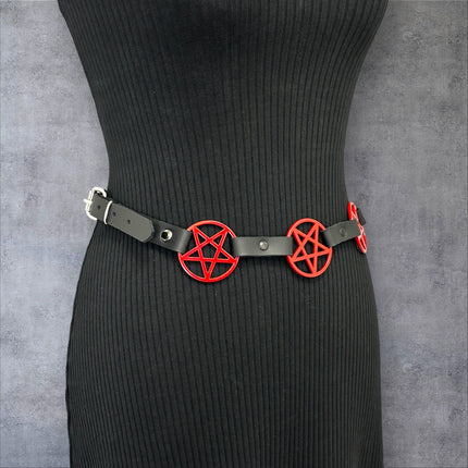 BT485-RS RED LARGE PENTAGRAM BELT LEATHER LINK BUCKLE BACK