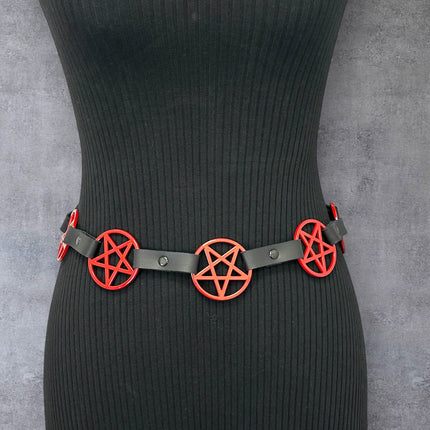 BT485-RS RED LARGE PENTAGRAM BELT LEATHER LINK BUCKLE BACK