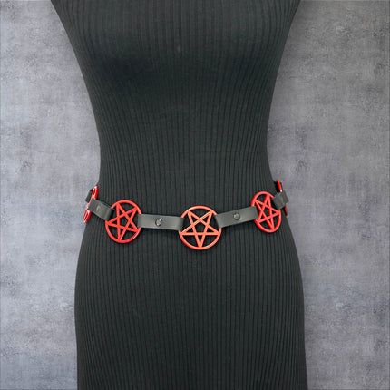 BT485-RS RED LARGE PENTAGRAM BELT LEATHER LINK BUCKLE BACK