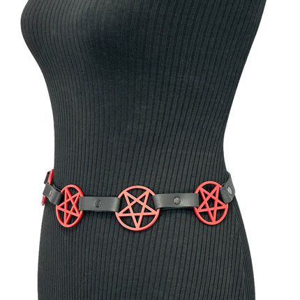 BT485-RS RED LARGE PENTAGRAM BELT LEATHER LINK BUCKLE BACK