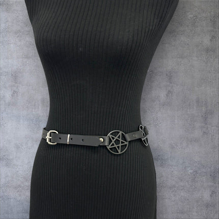 BT485-BS  BLACK  LARGE PENTAGRAM BELT LEATHER LINK BUCKLE BACK