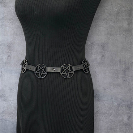 BT485-BS  BLACK  LARGE PENTAGRAM BELT LEATHER LINK BUCKLE BACK