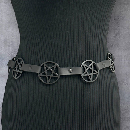BT485-BS  BLACK  LARGE PENTAGRAM BELT LEATHER LINK BUCKLE BACK