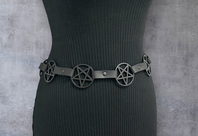 BT485-BS  BLACK  LARGE PENTAGRAM BELT LEATHER LINK BUCKLE BACK