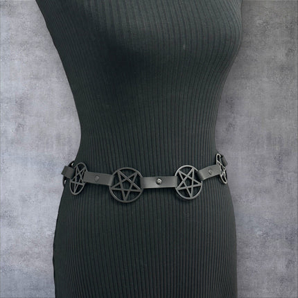 BT485-BS  BLACK  LARGE PENTAGRAM BELT LEATHER LINK BUCKLE BACK