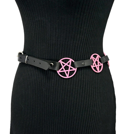 BT485-PS PINK LARGE PENTAGRAM BELT LEATHER LINK BUCKLE BACK