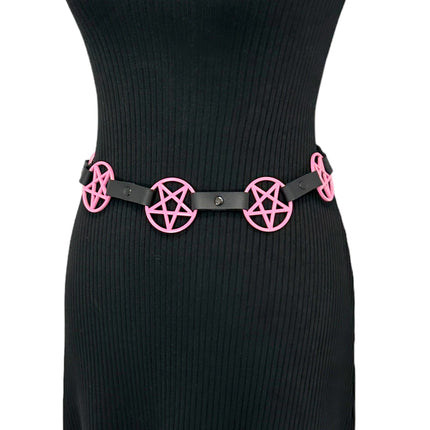 BT485-PS PINK LARGE PENTAGRAM BELT LEATHER LINK BUCKLE BACK