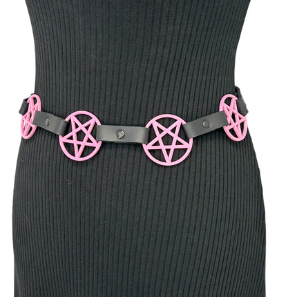 BT485-PS PINK LARGE PENTAGRAM BELT LEATHER LINK BUCKLE BACK