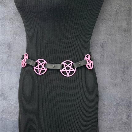 BT485-PS PINK LARGE PENTAGRAM BELT LEATHER LINK BUCKLE BACK