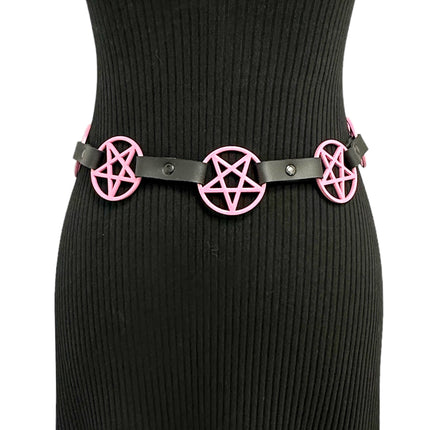 BT485-PS PINK LARGE PENTAGRAM BELT LEATHER LINK BUCKLE BACK
