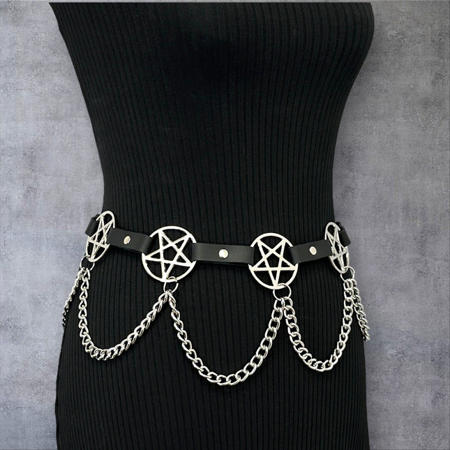 BT486  HANGING CHAIN  LARGE PENTAGRAM BELT