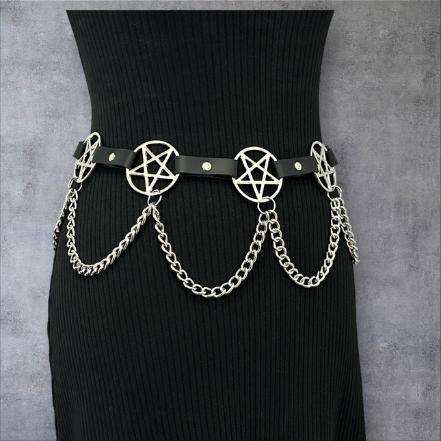BT486  HANGING CHAIN  LARGE PENTAGRAM BELT