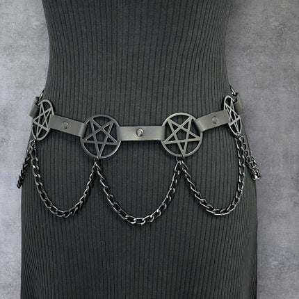 BT486-BS   HANGING CHAIN LARGE BLACK PENTAGRAM BELT