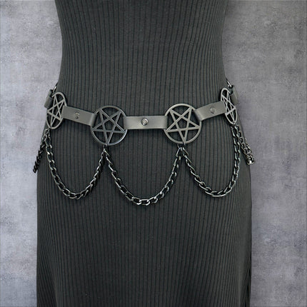 BT486-BS   HANGING CHAIN LARGE BLACK PENTAGRAM BELT