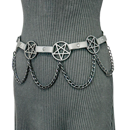 BT486-BS   HANGING CHAIN LARGE BLACK PENTAGRAM BELT