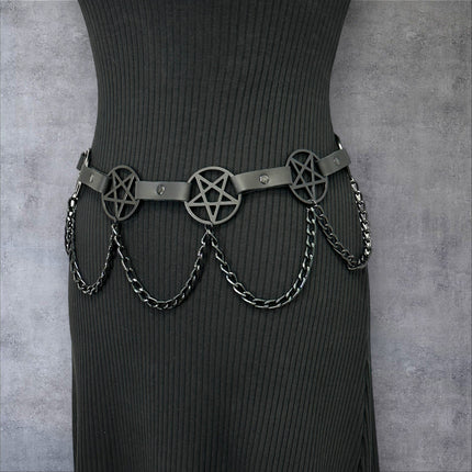 BT486-BS   HANGING CHAIN LARGE BLACK PENTAGRAM BELT