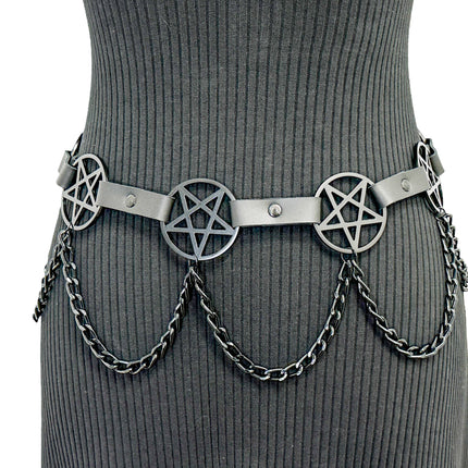 BT486-BS   HANGING CHAIN LARGE BLACK PENTAGRAM BELT