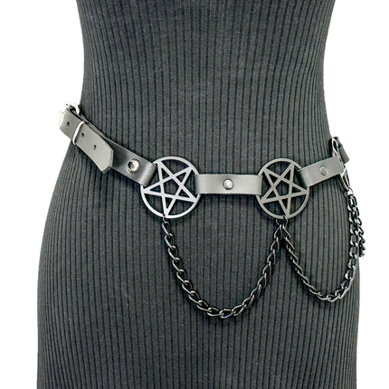 BT486-BS   HANGING CHAIN LARGE BLACK PENTAGRAM BELT